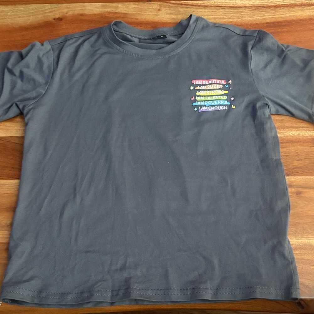 SHEIN Dark Gray Kids Tee with Colorful Text